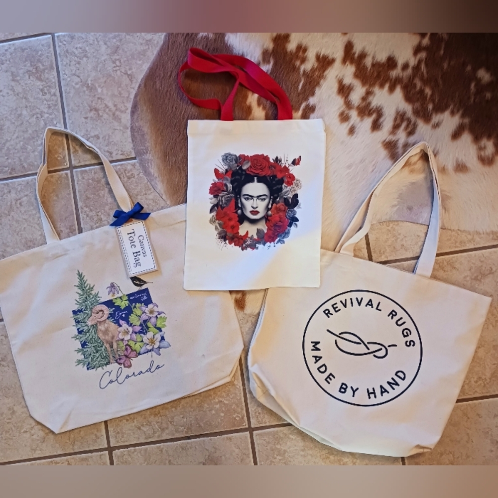 3 Canvas Tote Bags, Frida. Colorado.